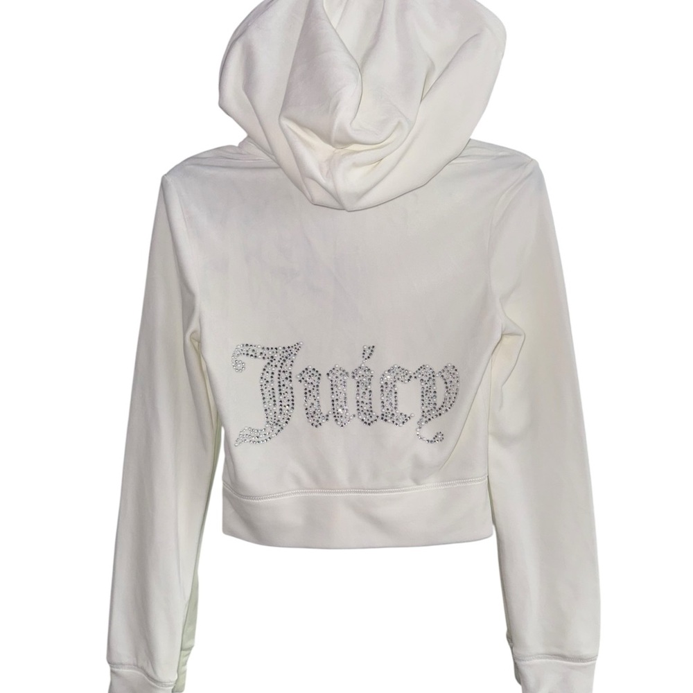NWT Juicy Couture White Velour Hoodie with Rhinestone Logo Size XS
